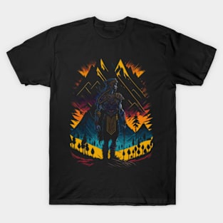 Vibrant Tribal Warrior : Majestic Mountains and Trees T-Shirt